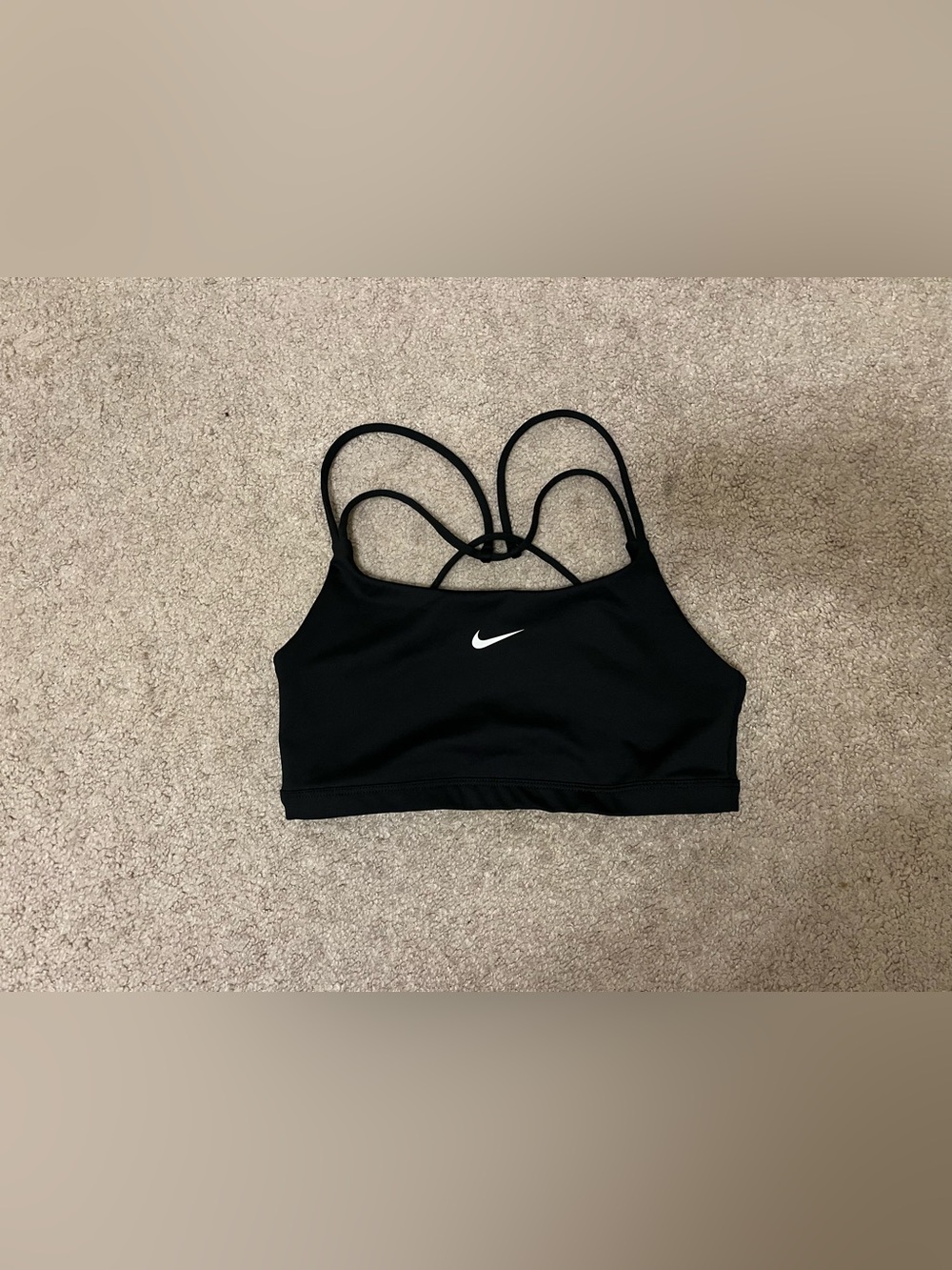 Nike Black Strappy Low-Impact Sports Bra with White Swoosh